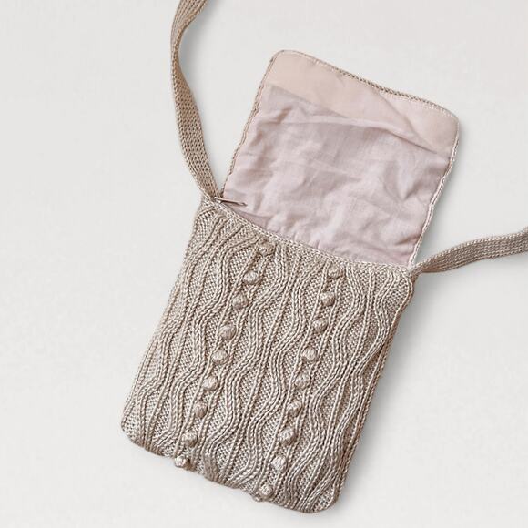 Cableknit Boho Crossbody Bag Cream Beige Crochet Minimalist Festival Knit - Picture 4 of 8